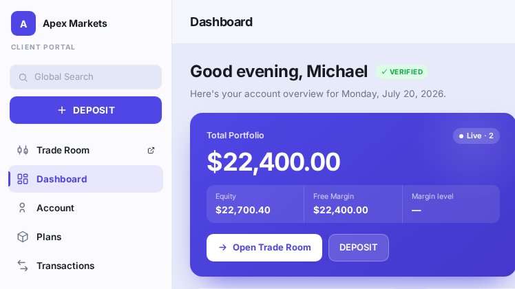 Real FirmForge client portal wallet dashboard